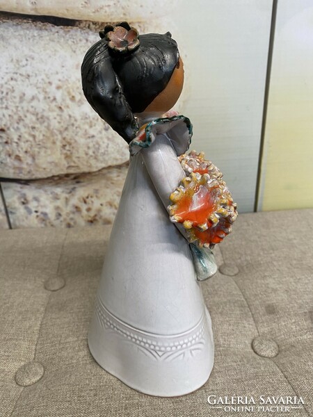 Éva Kocsis painted ceramic girl figure with a bouquet of flowers a39