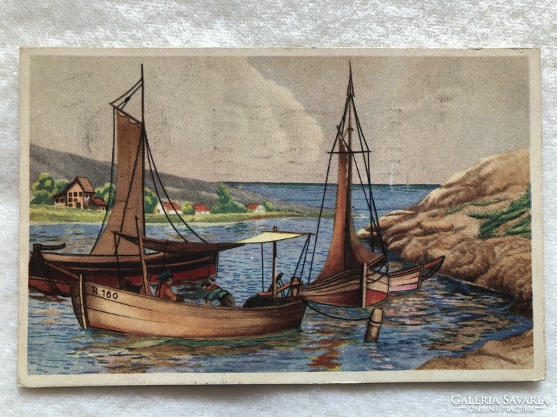 Antique, old postcard, ship -5.