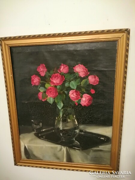Murin Vilmos(1891-1952),gyönyörű, eredeti olaj/vászon virágcsendélet festménye, aukción!