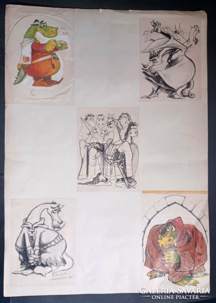 Sárkány karakterek - meseillusztráció (62x43 cm)