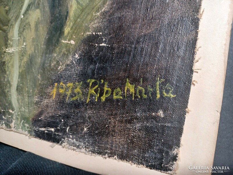 Napraforgó - Riba Márta 1973 - olajfestmény (30x40 cm) a kép hatuljan fotóval
