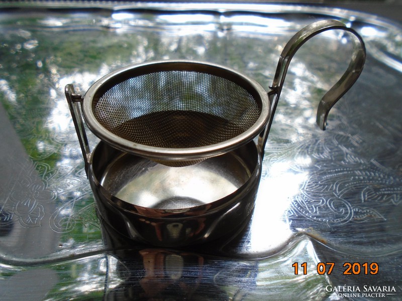 Antik ezüstözött tea csepegtető fém hálós szűrővel