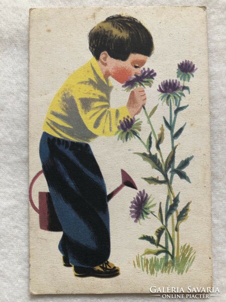 Old Easter picture postcard - zelenak crescentia drawing -5.