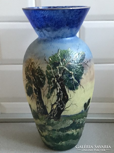 Kézzel festett antik váza, 28 cm magas