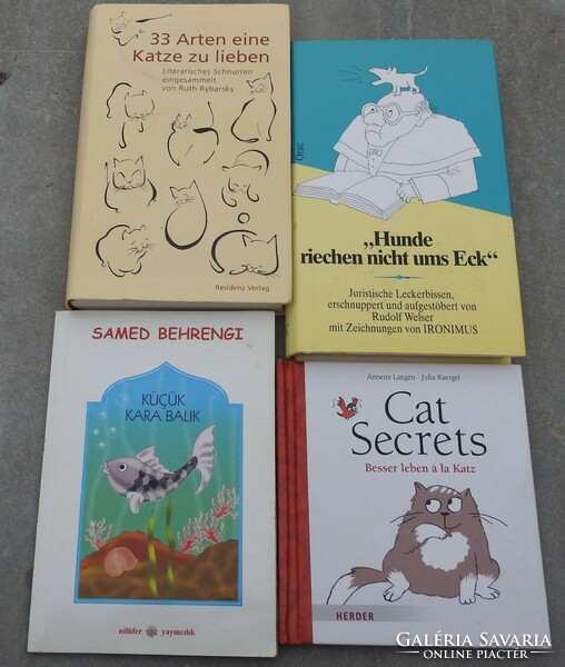 Német nyelvű könyvek állatokról - cat -  hunde - és egy spanyol könyv halakról