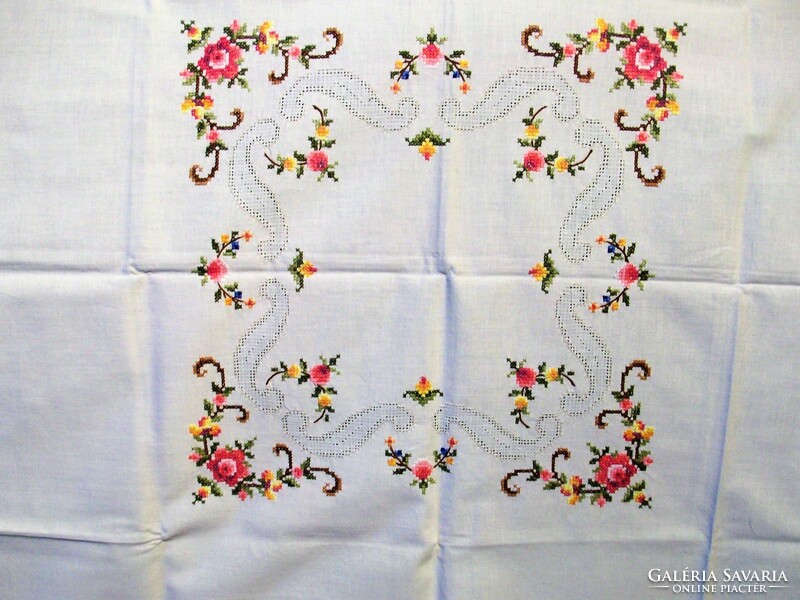 Nice old, azure, cross-stitch tablecloth 82 x 80 cm.
