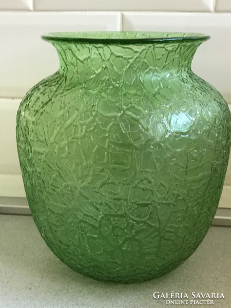 Uranium glass antique Loetz cracked vase, 23 cm