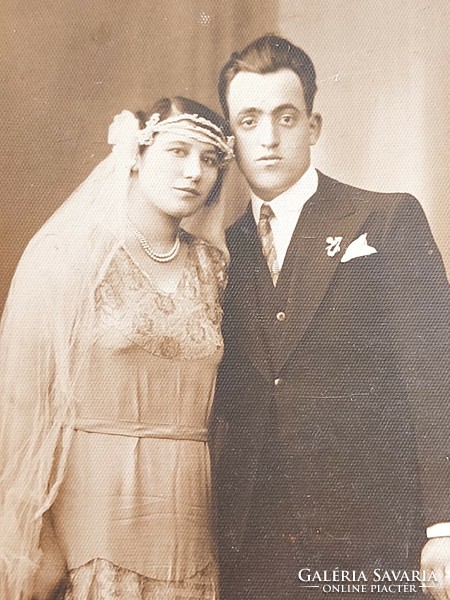 Régi esküvői fotó menyasszony vőlegény fénykép 1920 körül