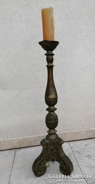 Ritka, egyedi antik óriás réz (püspöki) gyertyatartó eredeti gyertyával (Ma: 73 cm)