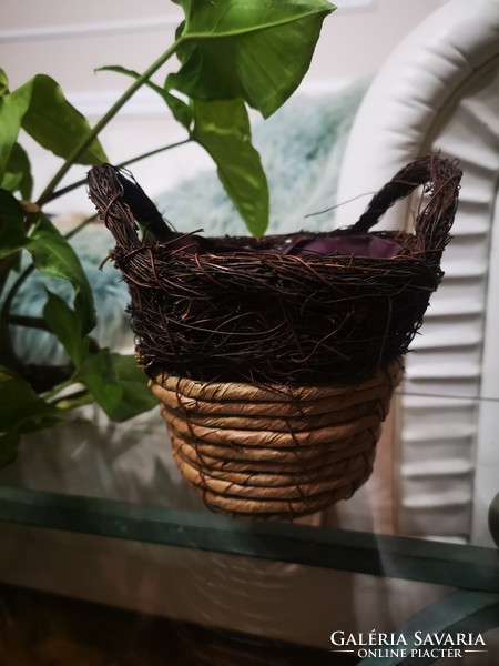 Tropical handmade tabbed flower pot, tendril, twist, needlework