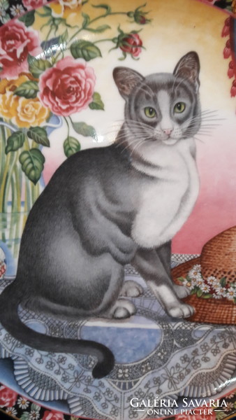 Angol macskás porcelán dísztányér, Aynsley porcelán négy évszak cicusai szett (M3468)