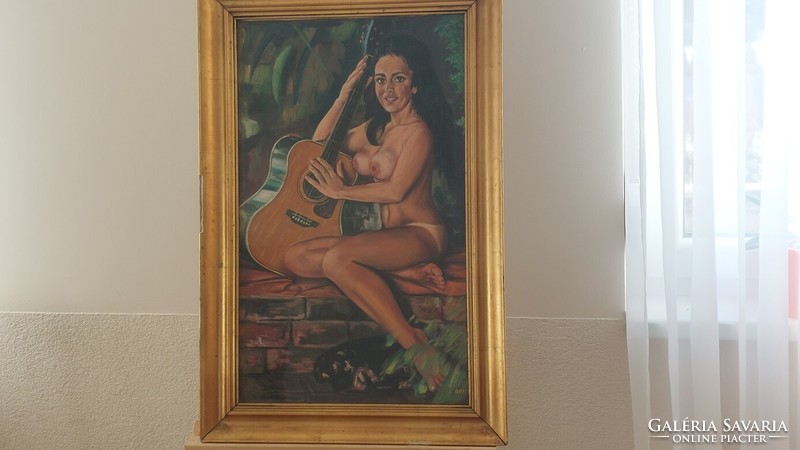 (K) beautiful signed nude painting with frame 50x75 cm