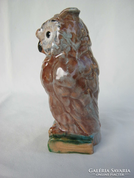 A wise owl sitting on a signed ceramic book
