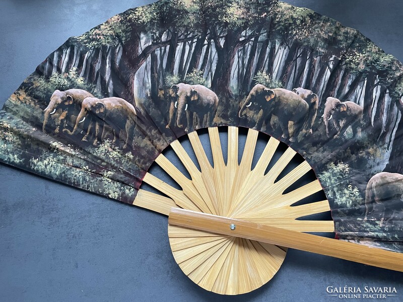 Elephant hand-painted signature sumptuous decorative fan, unique home decoration