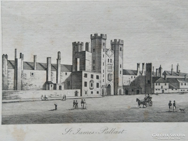 LONDON St.James palota. Eredeti acelmetszet ca.1835