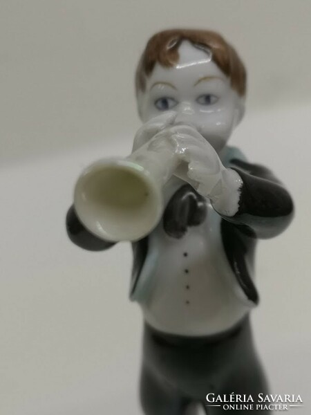Hollóházi porcelán trombitás fiú szobor figura - 50049