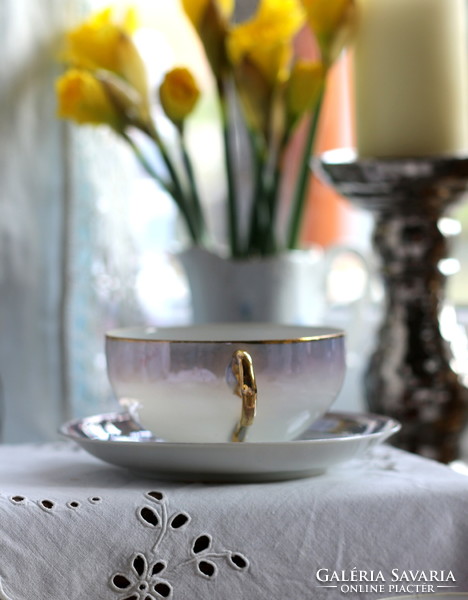 Eigl austria eggshell porcelain, blue color, delicately iridescent, gold-plated tea set