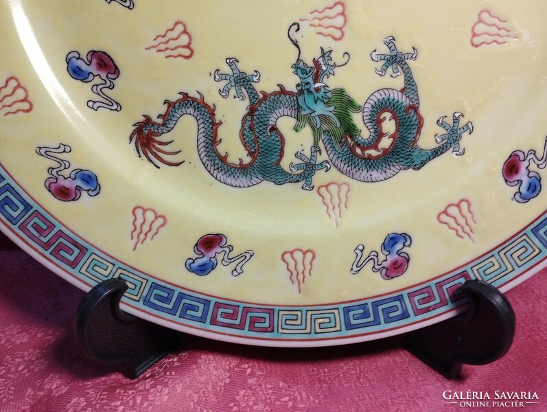 Régi , sárkányos , kínai nagy lapos porcelán tányér