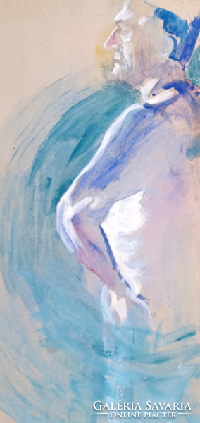 Férfi portré - kék és lila akvarell (45x22 cm)