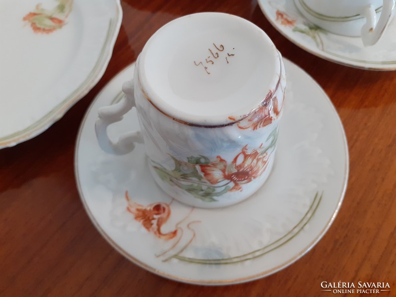 Antik porcelán kávés csésze tányér reggeliző készlet 6 db