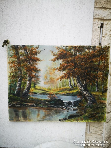 Antik festmény őszi tájkép tájkép. Olaj vászon nagy méretű 70 x 90 cm