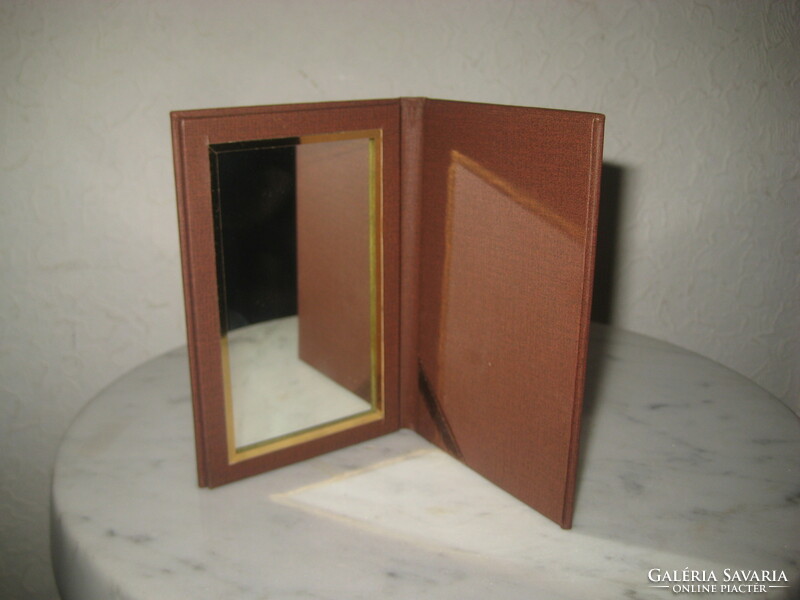 Iranian souvenir, with mirror, leather folder, from the 1960s, 7.7 x 11.6 cm,