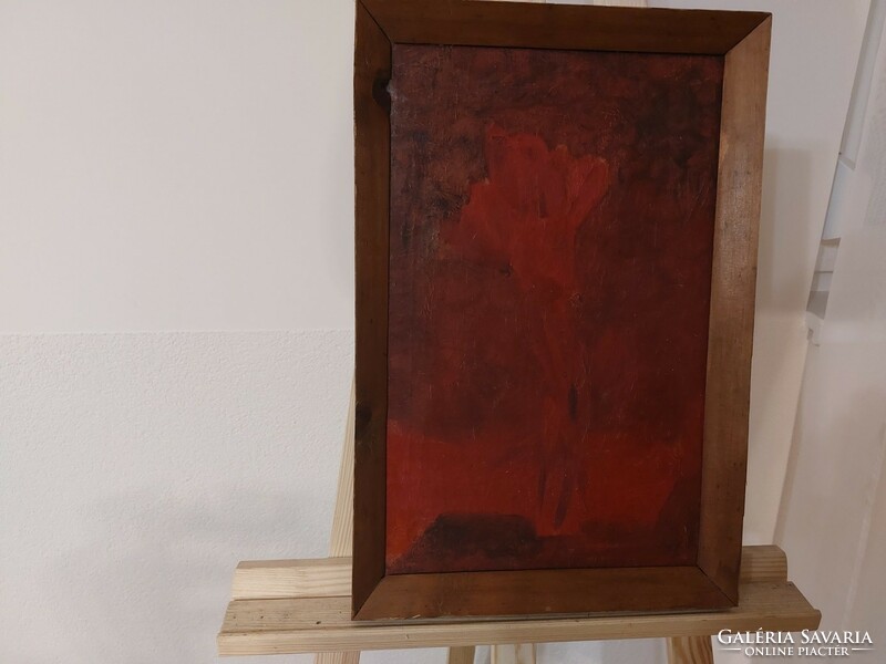 (K) Szignózott absztrakt festmény "négy tulipán" 49x33 cm kerettel