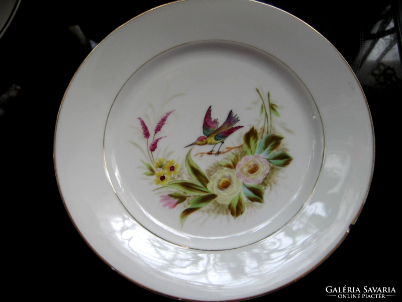 Antique plate with pink and bird