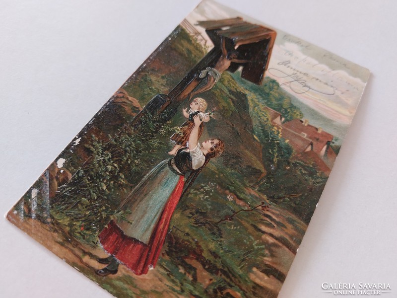 Régi képeslap 1908 dombornyomott levelezőlap Krisztus és hívei