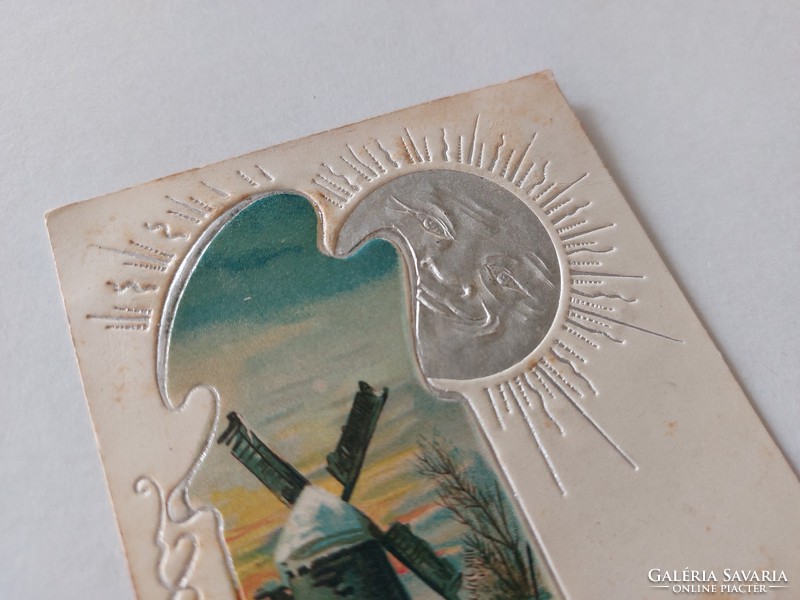 Régi képeslap 1901 dombornyomott levelezőlap malom ezüst Nap