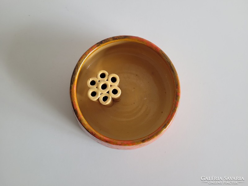 Old retro handicraft ceramic ikebana vase with mid century flowerpot