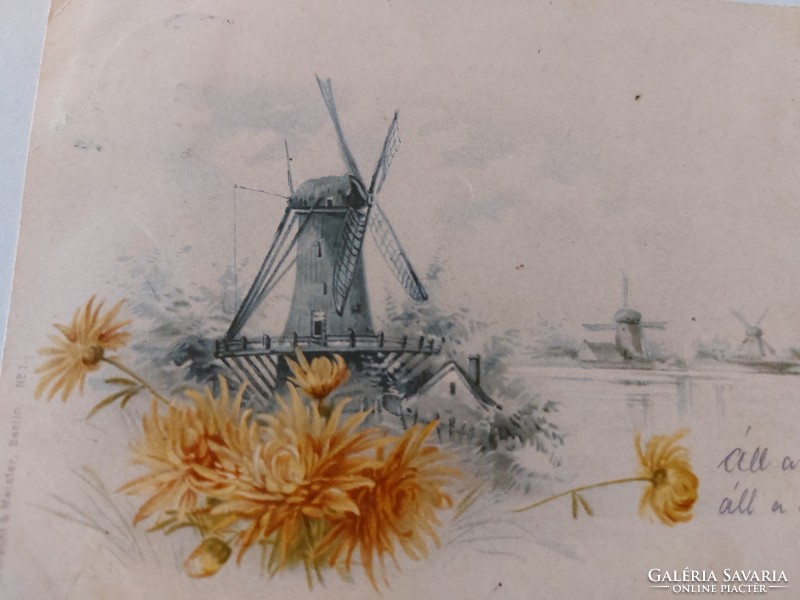 Régi képeslap 1899 levelezőlap malom virág