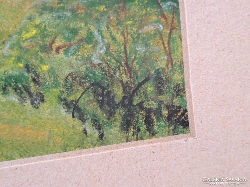 Dombos vidék - panoráma tájkép - jelzett pasztell kerettel