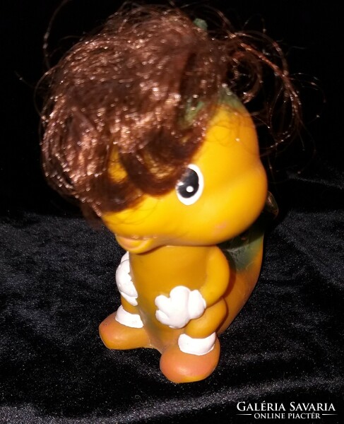 RETRO sípolós gumi játék dinó sárkány figura fűzött hajjal 12 cm régi