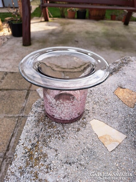 Retro ritkább  váza repesztett Gyönyörű  Fátyolüveg fátyol karcagi berekfürdői üveg