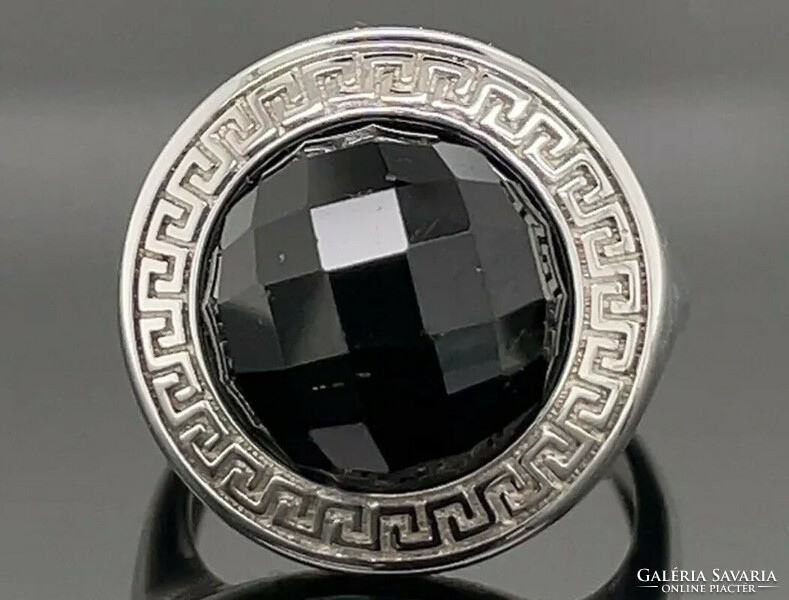 Fekete turmalin drágaköves gyűrű   -  50 es méret  új, ritka