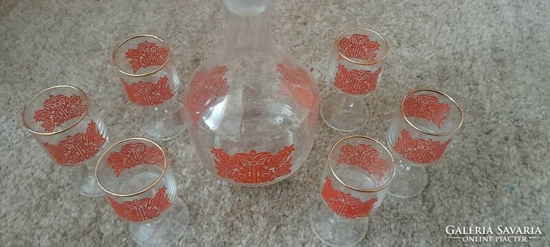 Retro brandy and liqueur glass set, red pattern (tulip)