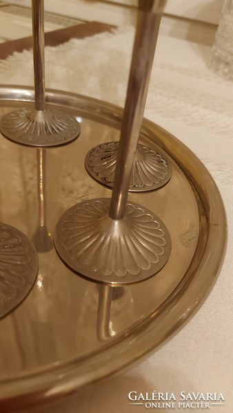 Üveg Pohárkészlet króm fém talpas 6db-os szett tálcával mid century