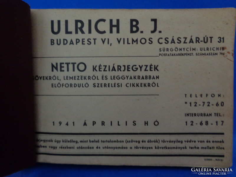 1941 ULRICH B.J. ÁRJEGYZÉK