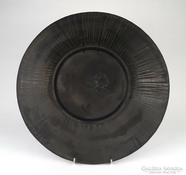 1M416 huge marked Karcagi black ceramic wall plate 35.5 Cm