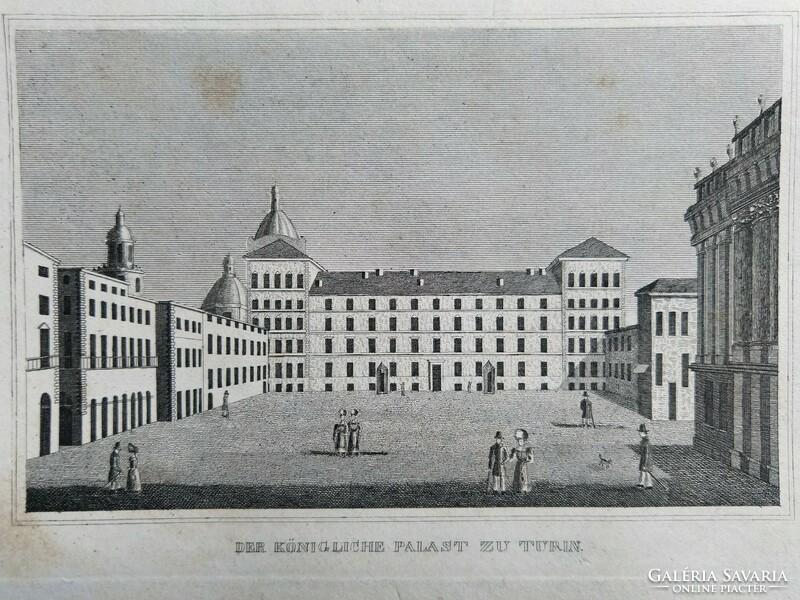 Torino a királyi palota . Eredeti acelmetszet ca.1835