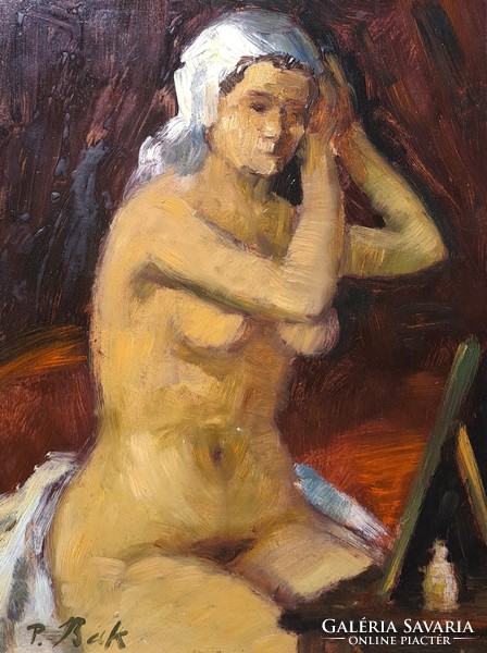 János P. Bak: beautifier, oil painting - gallery with jury number, exhibited in aba-novak hall
