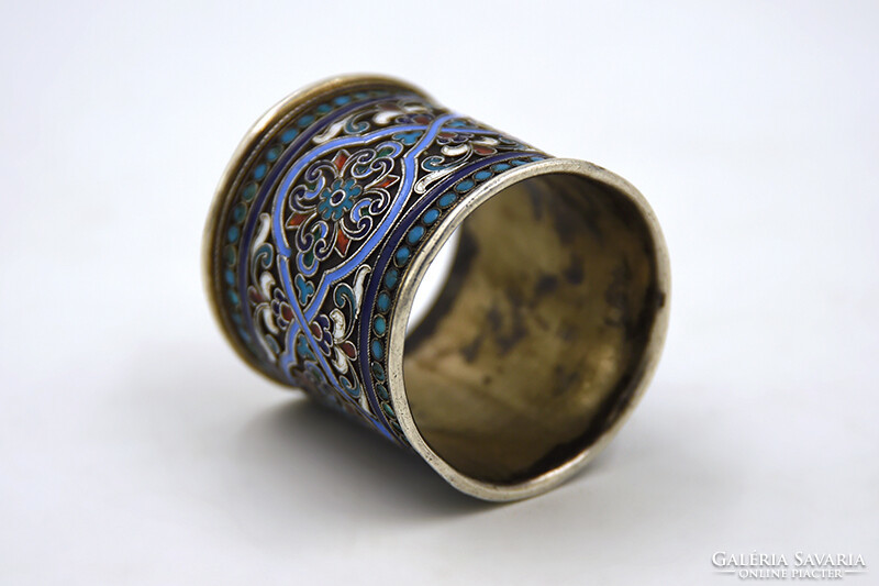 Szalvétagyűrű – 875 (84 Zolotniki) ezüst, Cloisonné zománc – Oroszország (19. század vége)