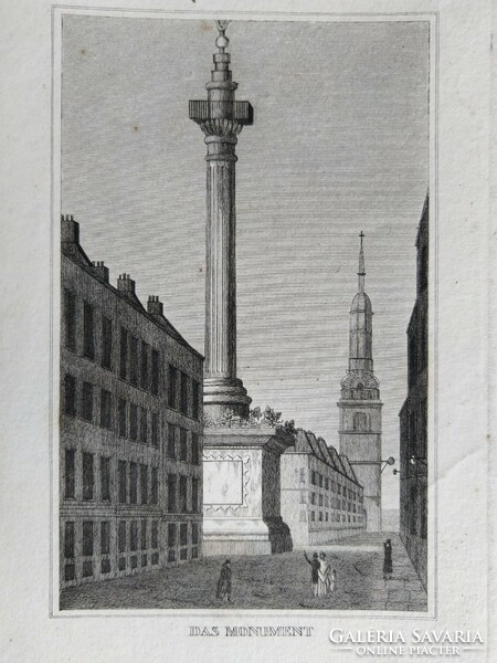 London, Trafalgar tér, a  Nelson Monument. Eredeti acelmetszet ca.1835
