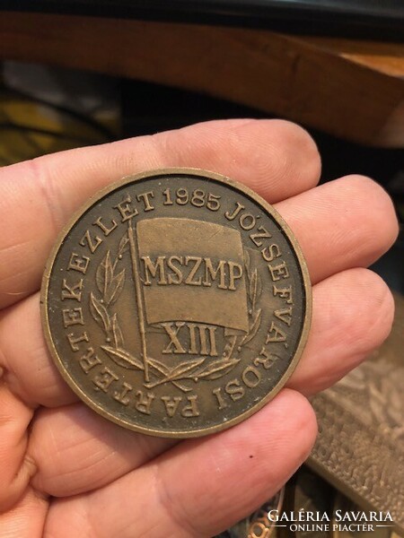 Bronze commemorative plaque of mszmp xiii. From his congress, Józsefváros, 6 cm