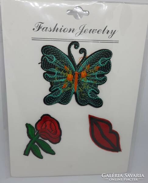 3-piece sewing machine, clothes patch, sew-on, iron-on clothes decoration / butterfly, rose, lipstick mark