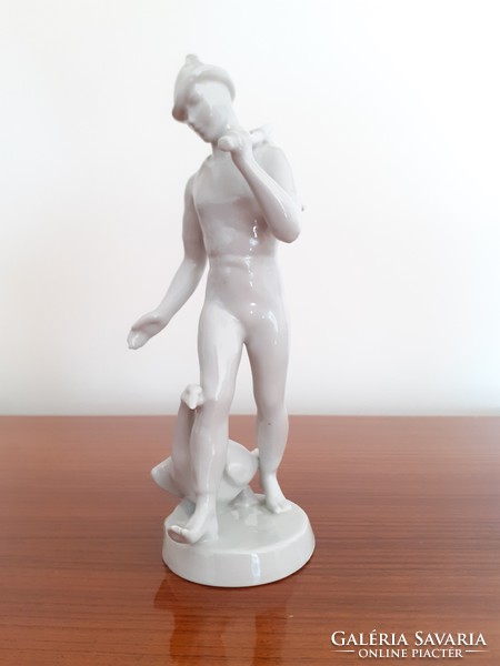 Old drasche white porcelain goose boy 21 cm