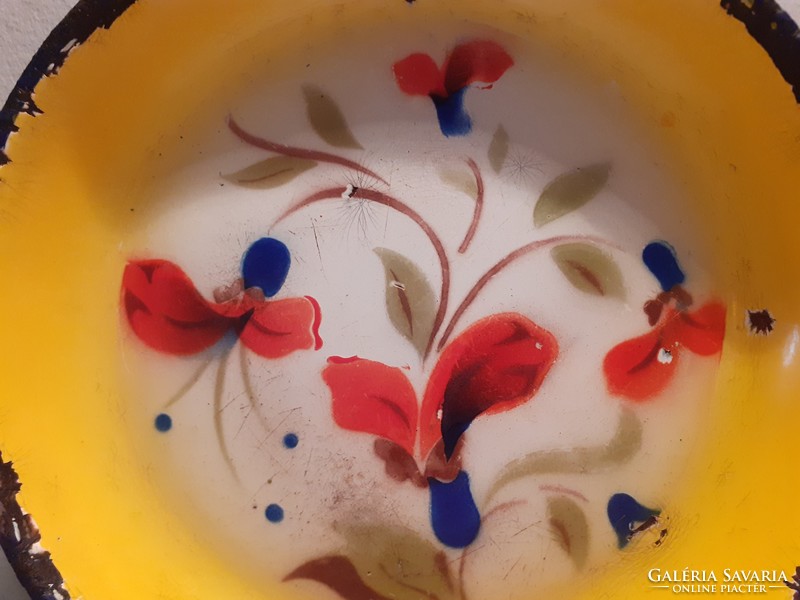 Régi budafoki zománcos tál vintage virágos zománcozott tányér