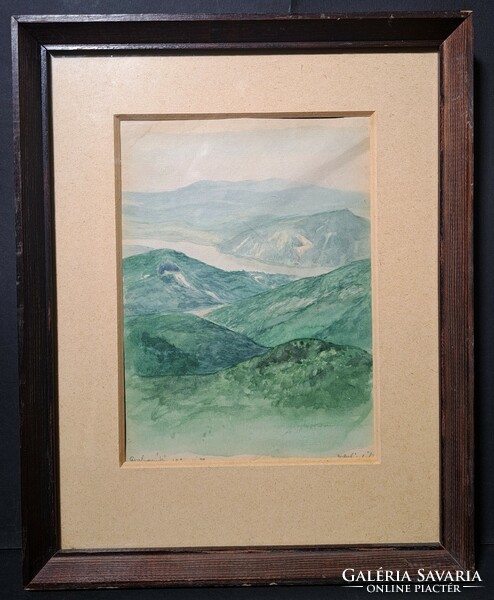 Stepping stone - 100-year-old watercolor! (Landscape, Visegrád Mountains, podium)