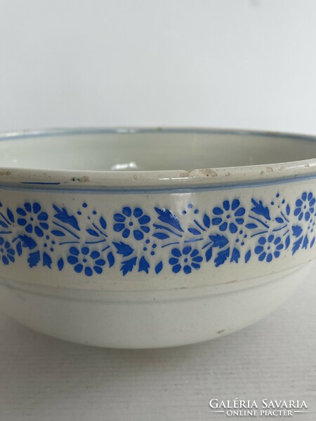 Old, antique, blue floral pattern, large, 2-handled scone ceramic bowl, peasant bowl, nostalgia piece